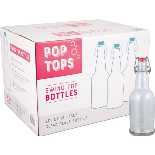 Pop Tops Swing Top Bottles - 16 Oz Clear - 2 Cases Of 12 (Qty 24) !!