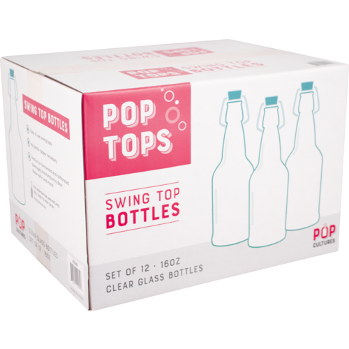Pop Tops Swing Top Bottles - 16 Oz Clear - 2 Cases Of 12 (Qty 24) !!