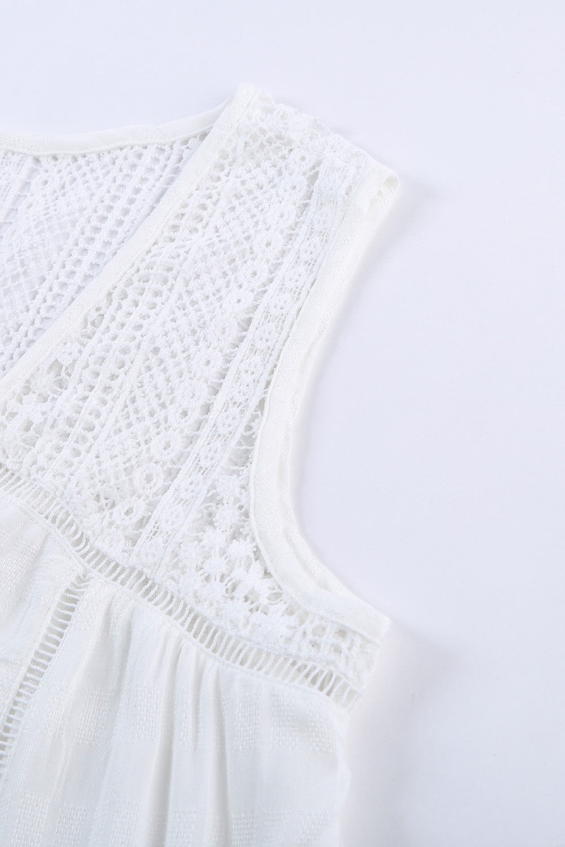 Chic White Lace Tie Front Button Summer Tank Top