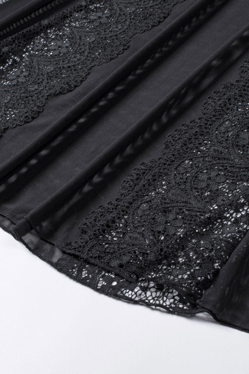 Black Lace Crossed Straps Nightdress Babydoll
