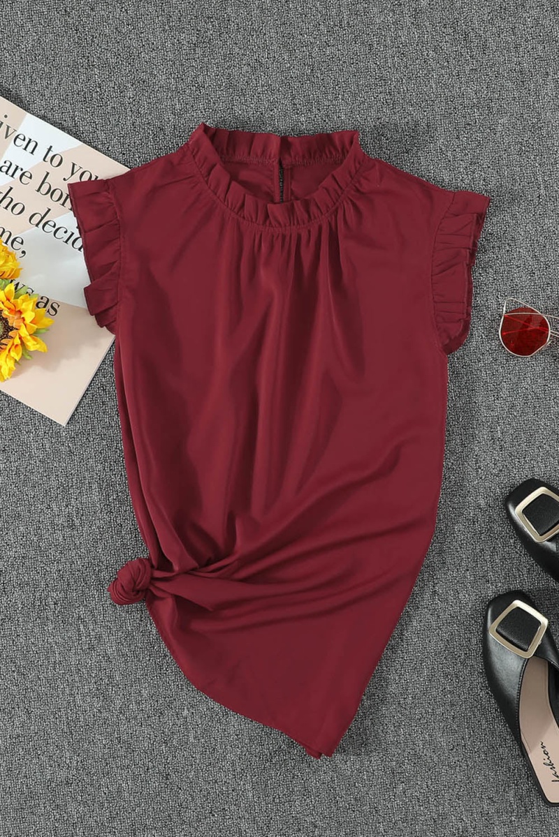 Summer Red Crew Neck Flounced Tank Top