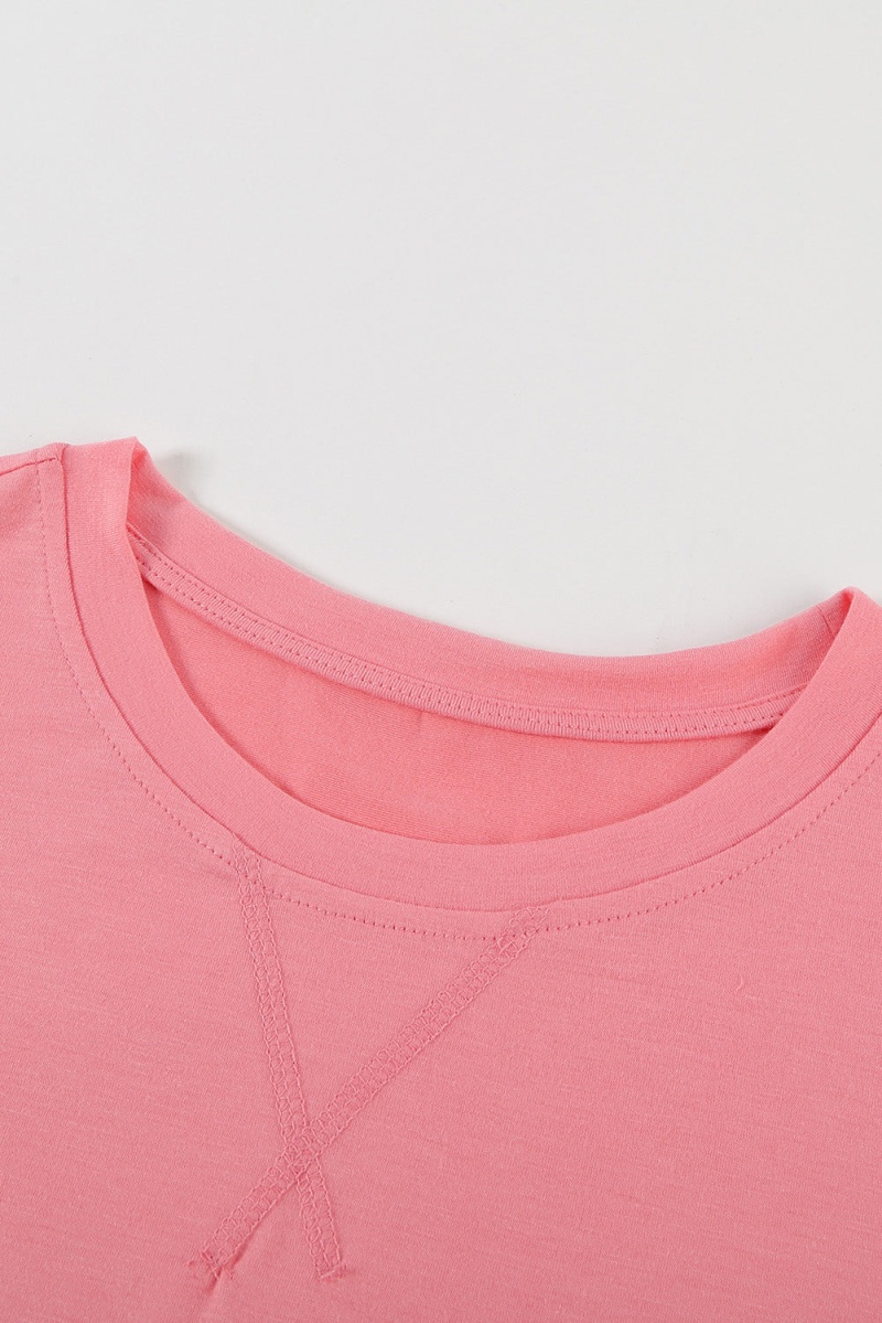 Women's Gray Contrast Colorblock Short Sleeve Casual T-Shirt