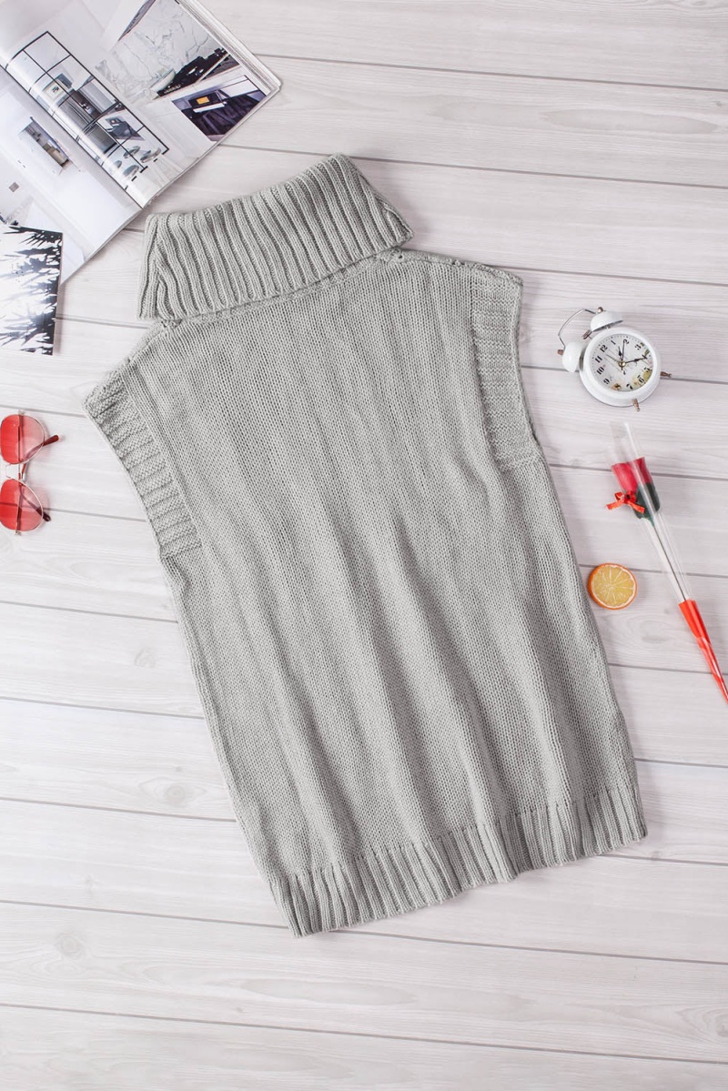 Casual Gray Turtleneck Braided Knitted Vest
