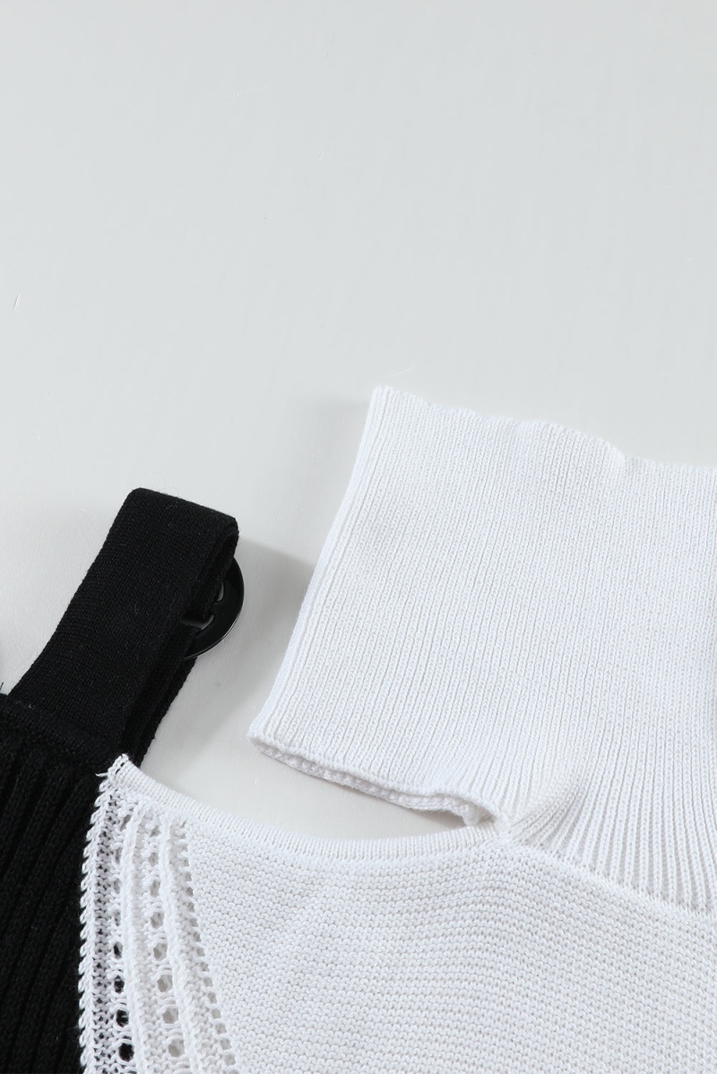Winter Black White Turtleneck Cold Shoulder Sweater