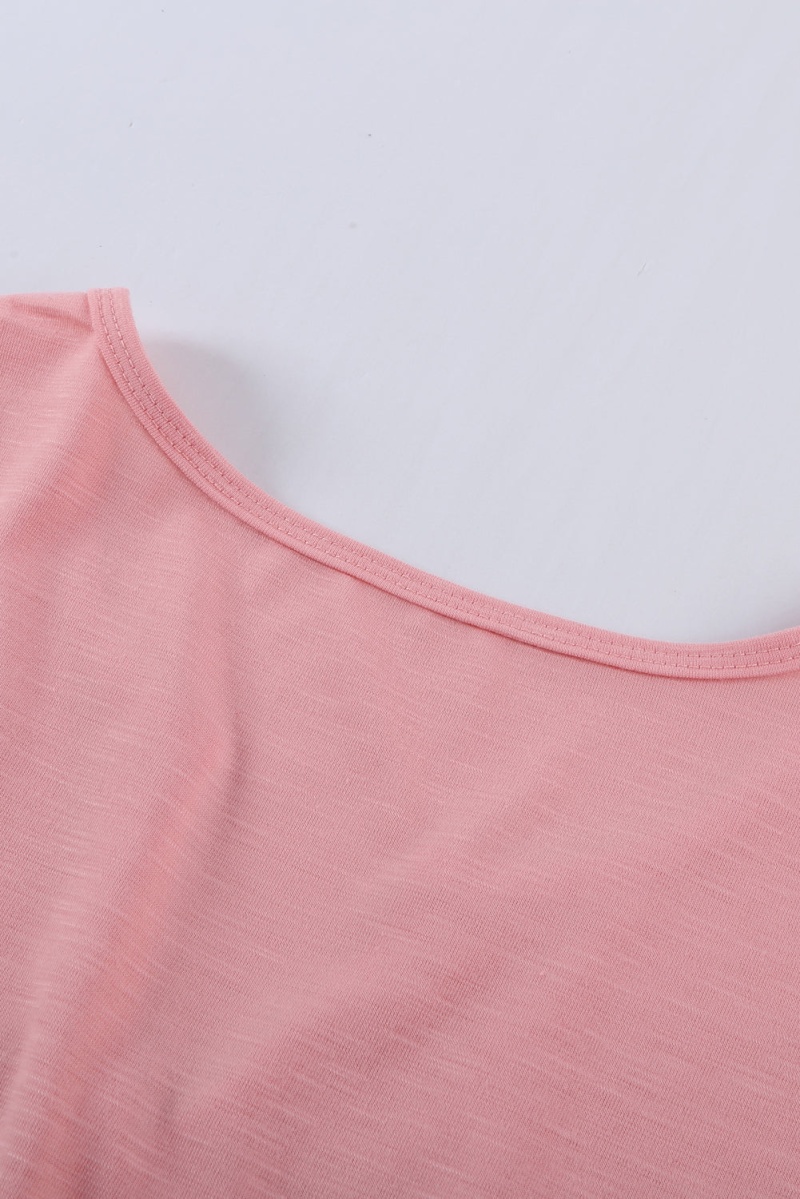 Women Old Fashioned Pink Buttoned Detail Cotton Blend Short Sleeve T-Shirt