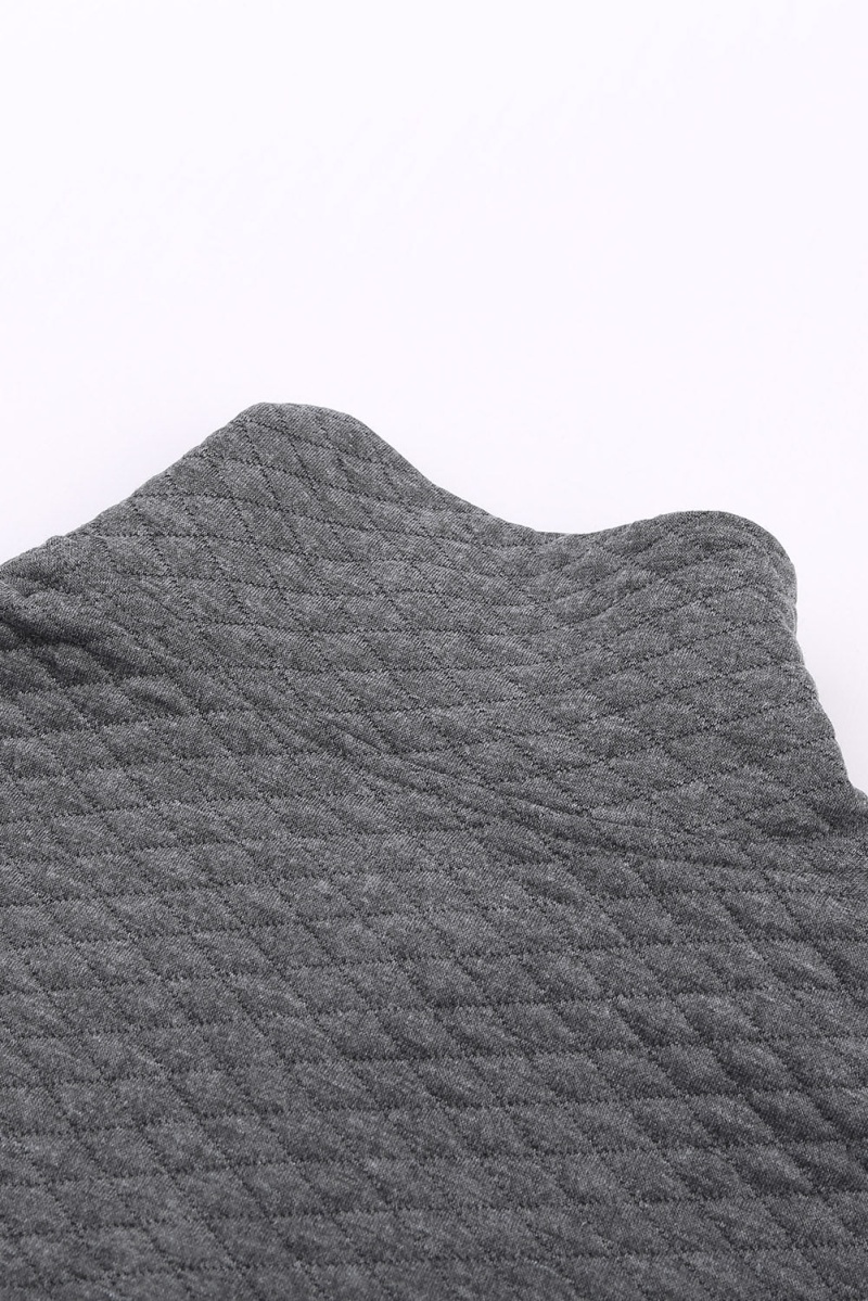 Women's Casual Dark Gray Quilted Snaps Stand Neck Sweatshirt