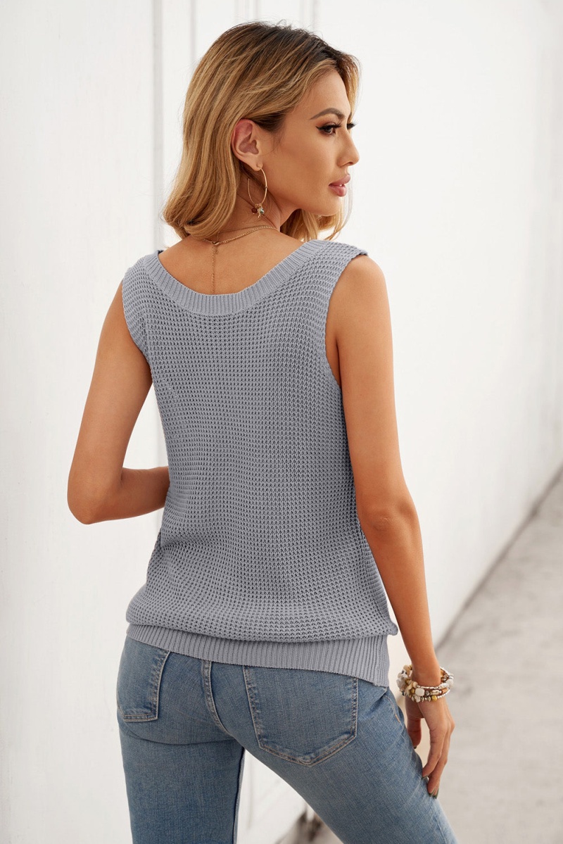 Chic Gray Crisscross Hollow-Out Knit Tank Top