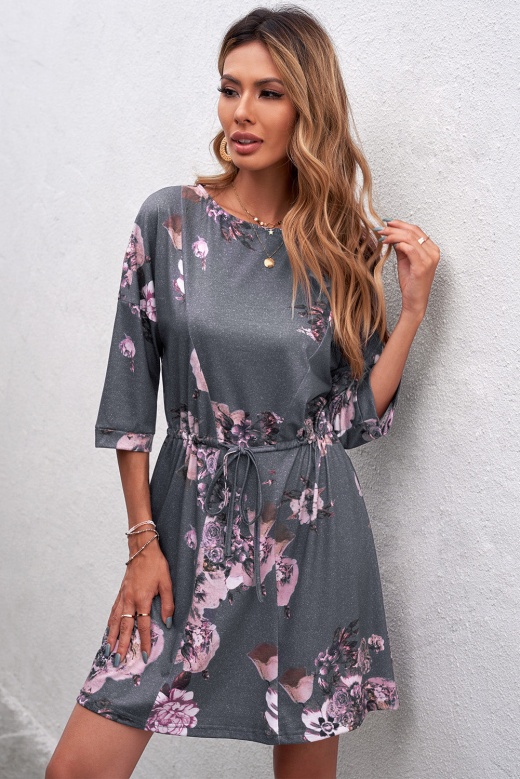 Classic Gray Floral Lounge Tunic Dress