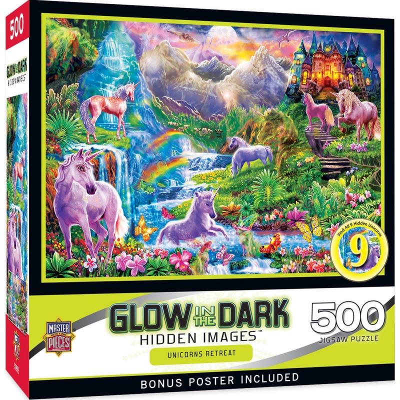 Hidden Images Glow In The Dark - Unicorns Retreat 500 Piece Puzzle
