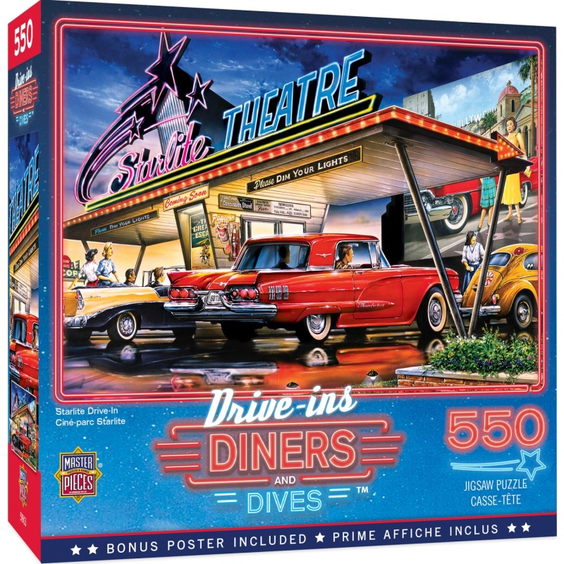 Drive-Ins, Diners & Dives - Starlite Drive-In 550 Piece Jigsaw Puzzle
