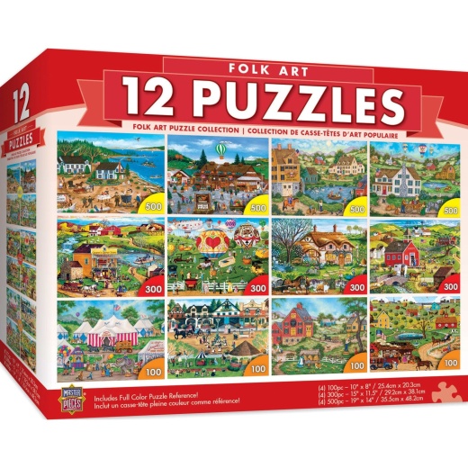 Folk Art Jigsaw Puzzle Collection - 12 Pack by Masterpieces
