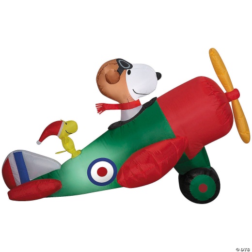 30" Airblown® Inflatable Peanuts® Christmas Snoopy Flying An Airplane Outdoor Yard Decoration