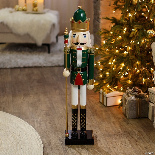 3 Ft. Large Classic Green Wood Holiday Nutcracker With Scepter