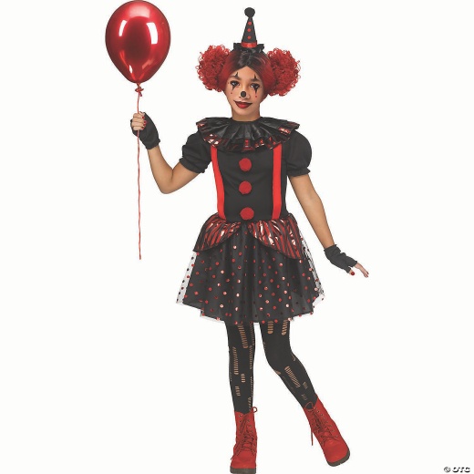 Girl's Black & Red Chrome Clown Costume - Extra Large 14-16