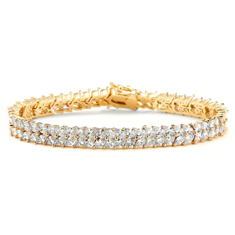 Gold Marquis Cubic Zirconia Wedding Or Prom Tennis Bracelet