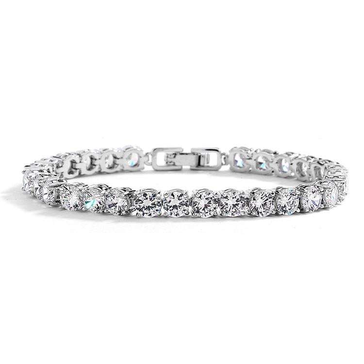 Glamorous Silver Rhodium Bridal Or Prom Tennis Bracelet In 6" Petite Size