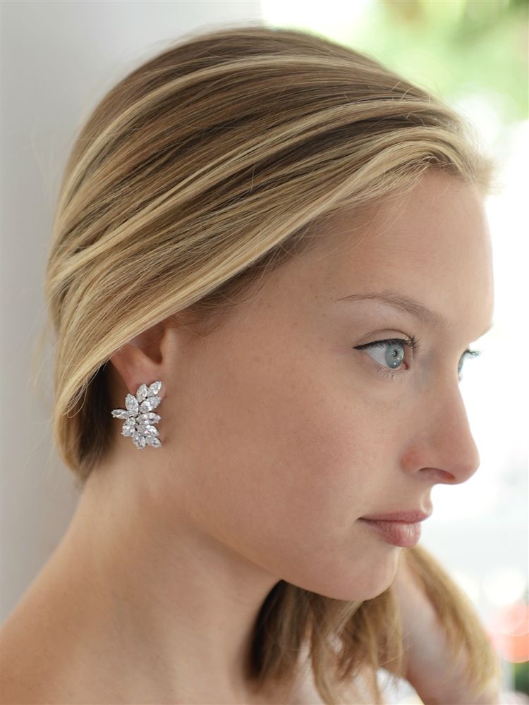 Shimmering Cubic Zirconia Marquis Cluster Bridal Earrings For Weddings Or Special Occasion
