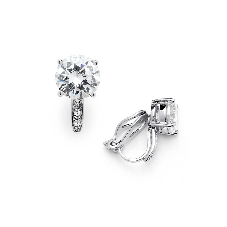 2.0 Ct. Cz Clip-On Stud Earrings (8Mm) With Platinum Plated Pave Accents