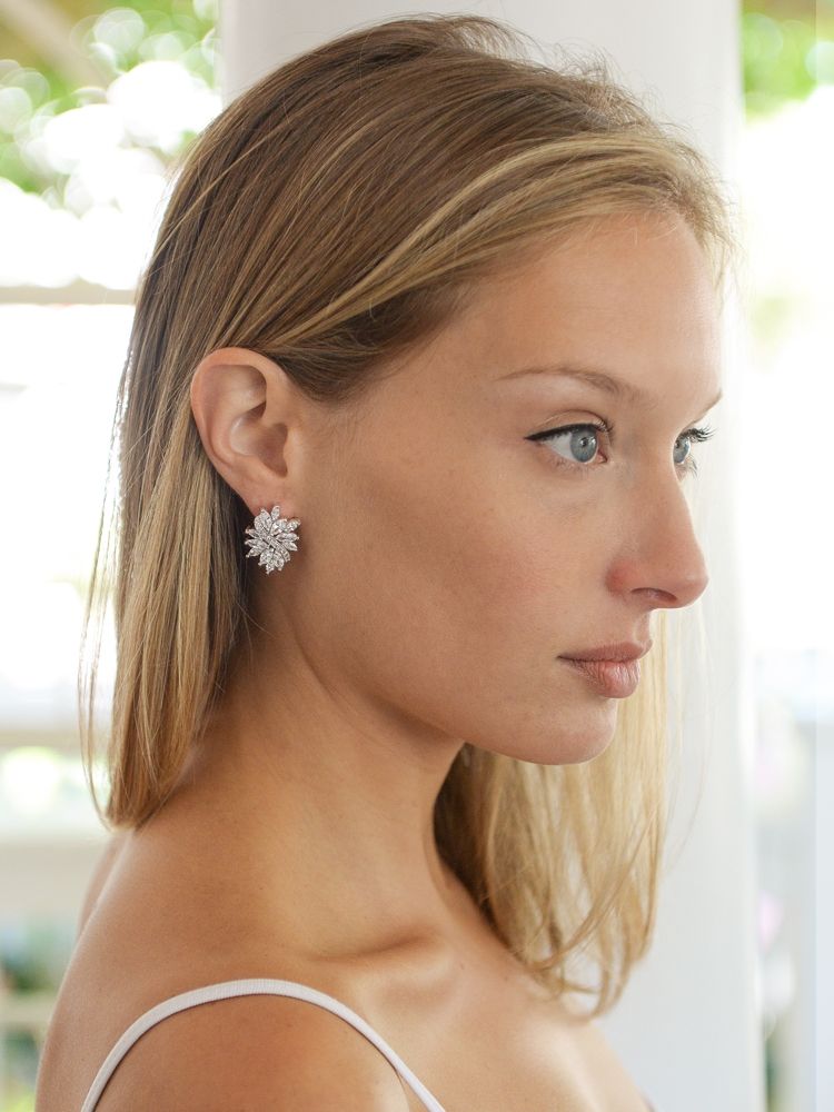 Cubic Zirconia Cluster Wedding Earrings With Delicate Marquis Stones