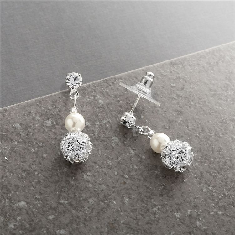 Dainty Pierced Or Clip Bridal Earrings With Pearl & Rhinestone Fireball
