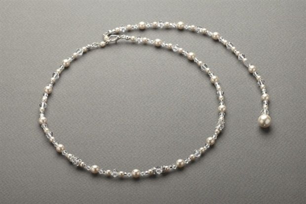 Crystal & Pearl Back Necklace For Weddings & Proms