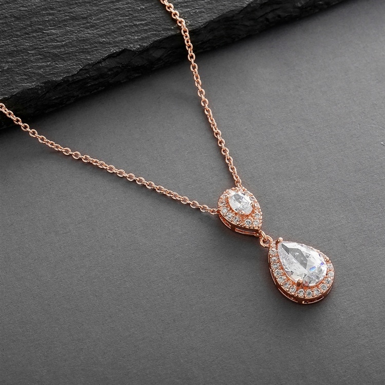 Lustrous Rose Gold Cubic Zirconia Teardrop Wedding Pendant