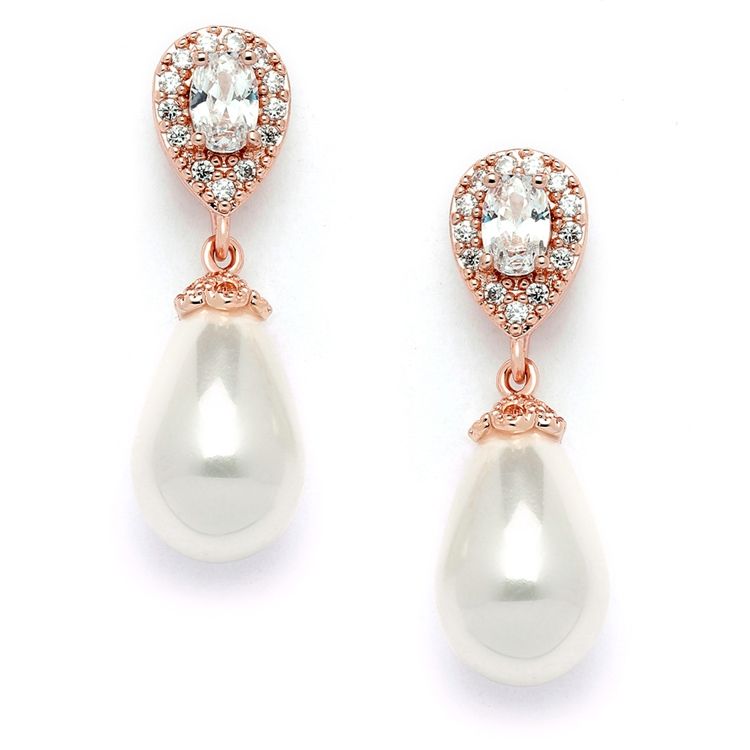 Clip-On Cz Pear Bridal Earrings With Bold Soft Cream Pearl Drops