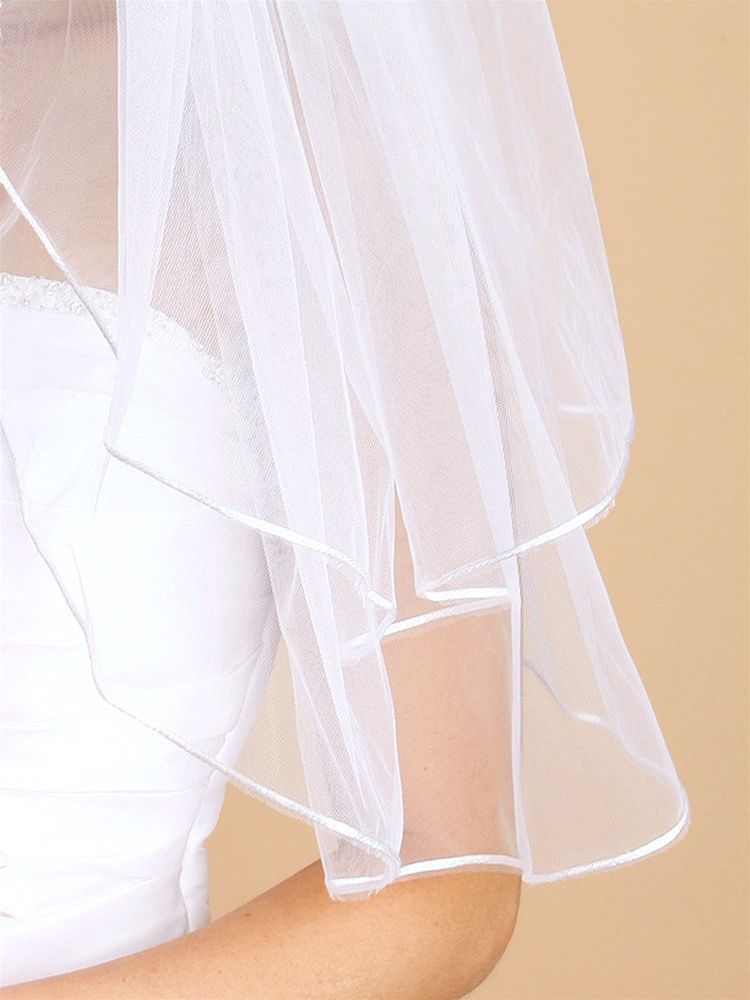 2-Row 36" Fingertip Wedding Veil With Rounded Satin Cord Edge - Ivory