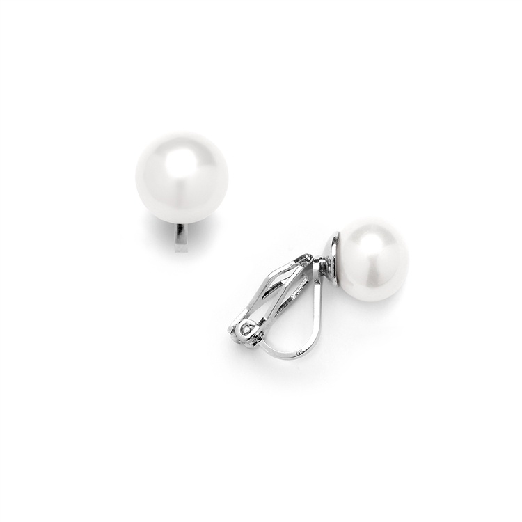 9Mm Clip-On White Freshwater Shell Pearl Stud Earrings