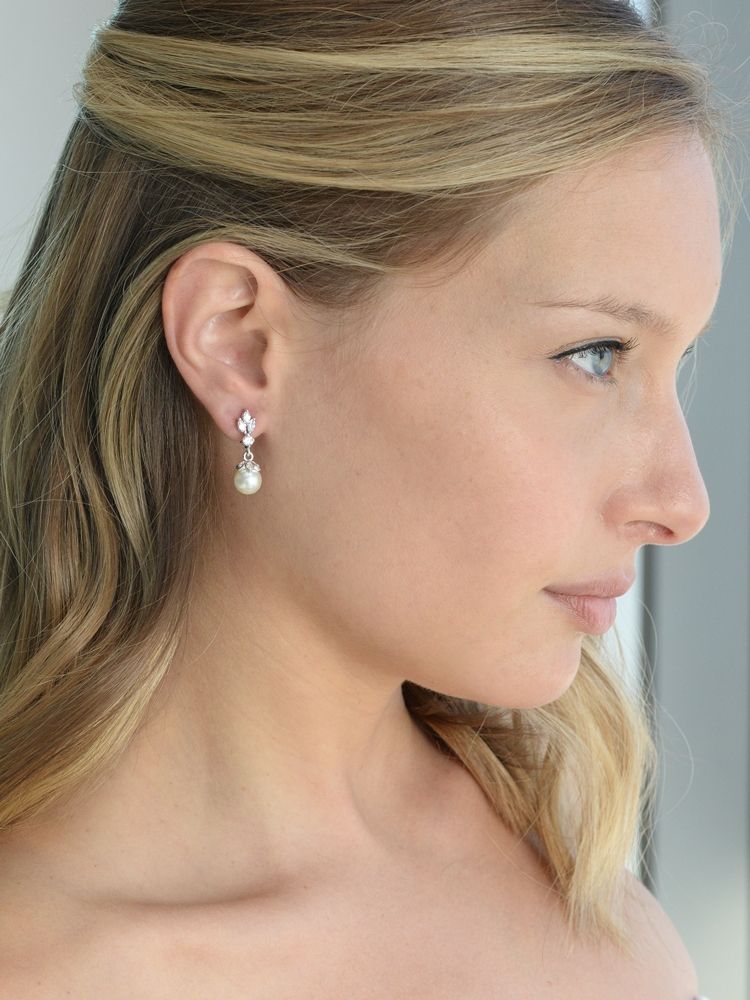 Cz Marquis Trio Earrings With Pearl Drop