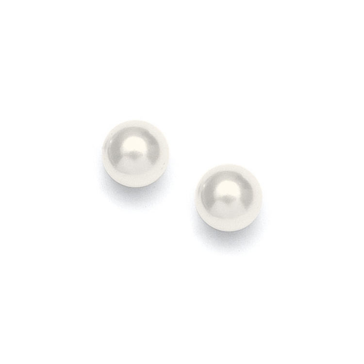 Classic 8Mm Pearl Stud Wedding Earrings - Ivory - Pierced - Gold