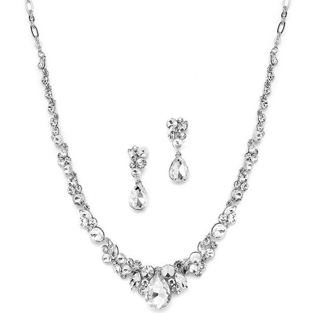 Regal Crystal Bridal Or Prom Necklace & Earrings Set