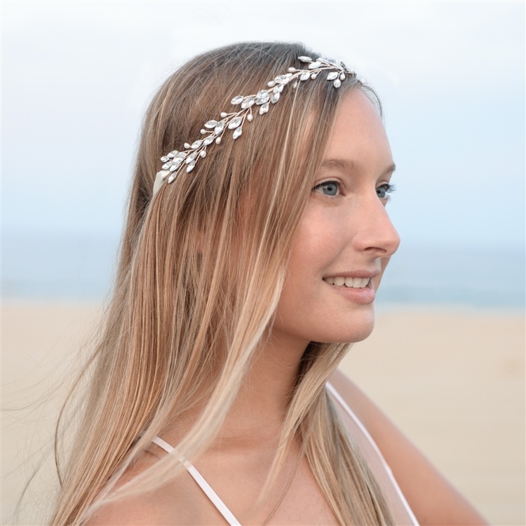 Rose Gold Vine Crystal & Freshwater Pearls Headband - Ivory Ribbon