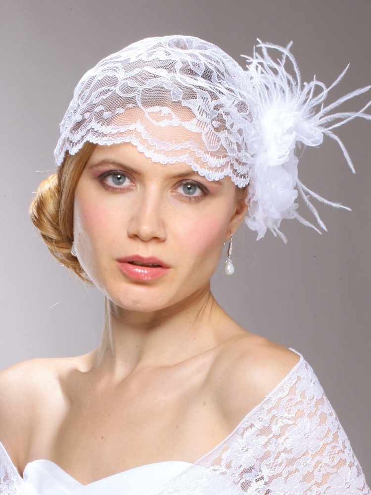 Juliet Bridal Cap With White Lace, Organza Hair Clip