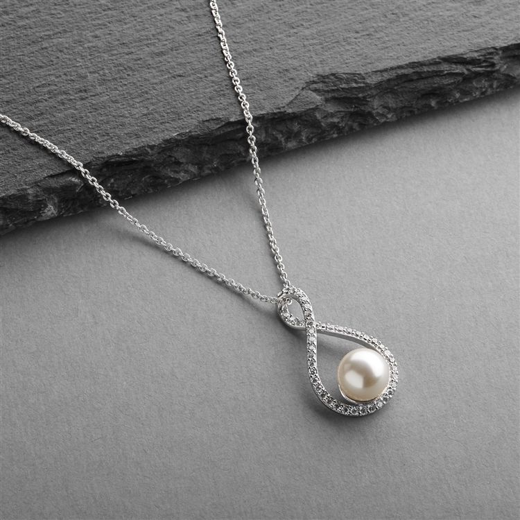 Eternity Symbol Cubic Zirconia Wedding Necklace With Pearl