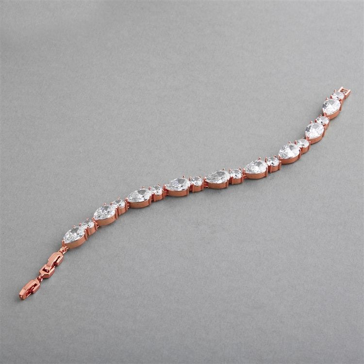 Cz Pears And Rounds Bridal Or Bridesmaids Rose Gold Bracelet