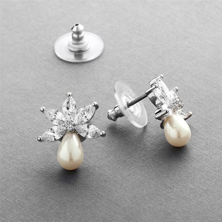 Dainty Cz Bridal Earrings With Freshwater Pearls
