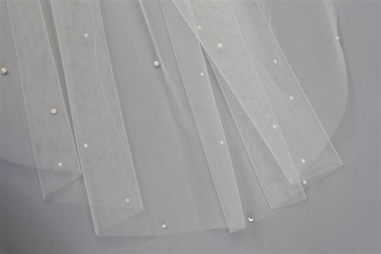 2-Tier 45" Knee Length Cut Edge Veil - Scattered Pearls & Crystals With 30" Blusher - Ivory