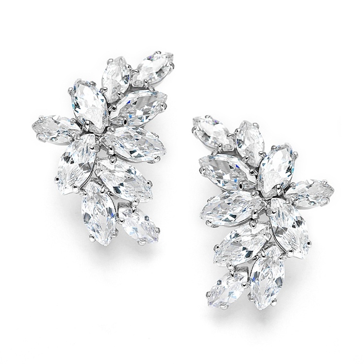 Clip-On Cubic Zirconia Marquis Cluster Earrings