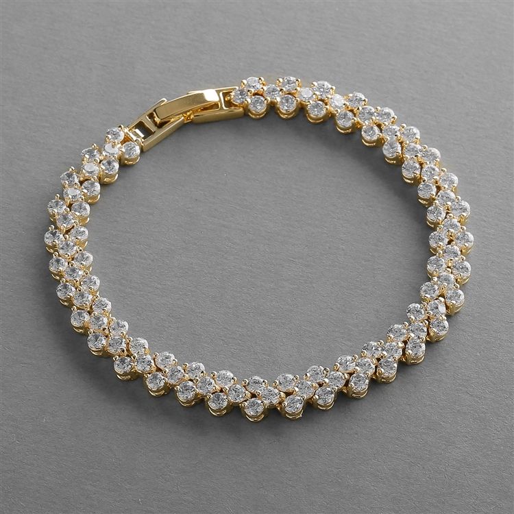 Elegant Gold Cubic Zirconia Wedding Or Prom Tennis Bracelet