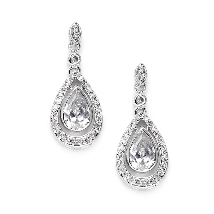Cubic Zirconia Bridal Earrings With Pear Teardrops
