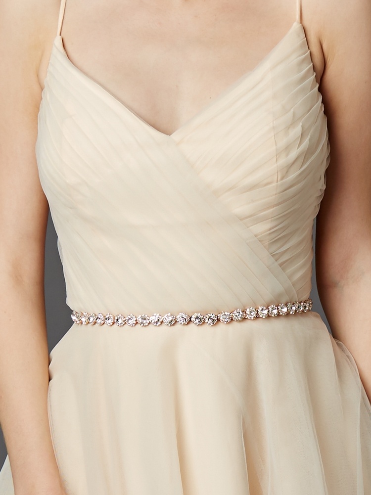 Rose Gold Bridal Belt With Genuine Preciosa Crystals With Ivory Ribbons