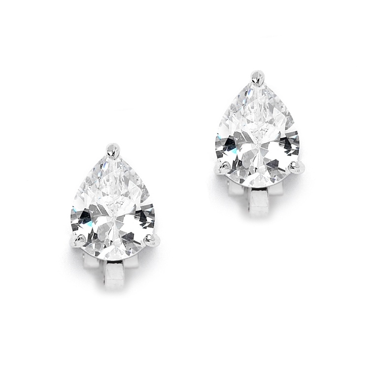 2.00 Ct. Cubic Zirconia Pear Shape Silver Rhodium Clip-On Earrings For Weddings Or Bridesmaids