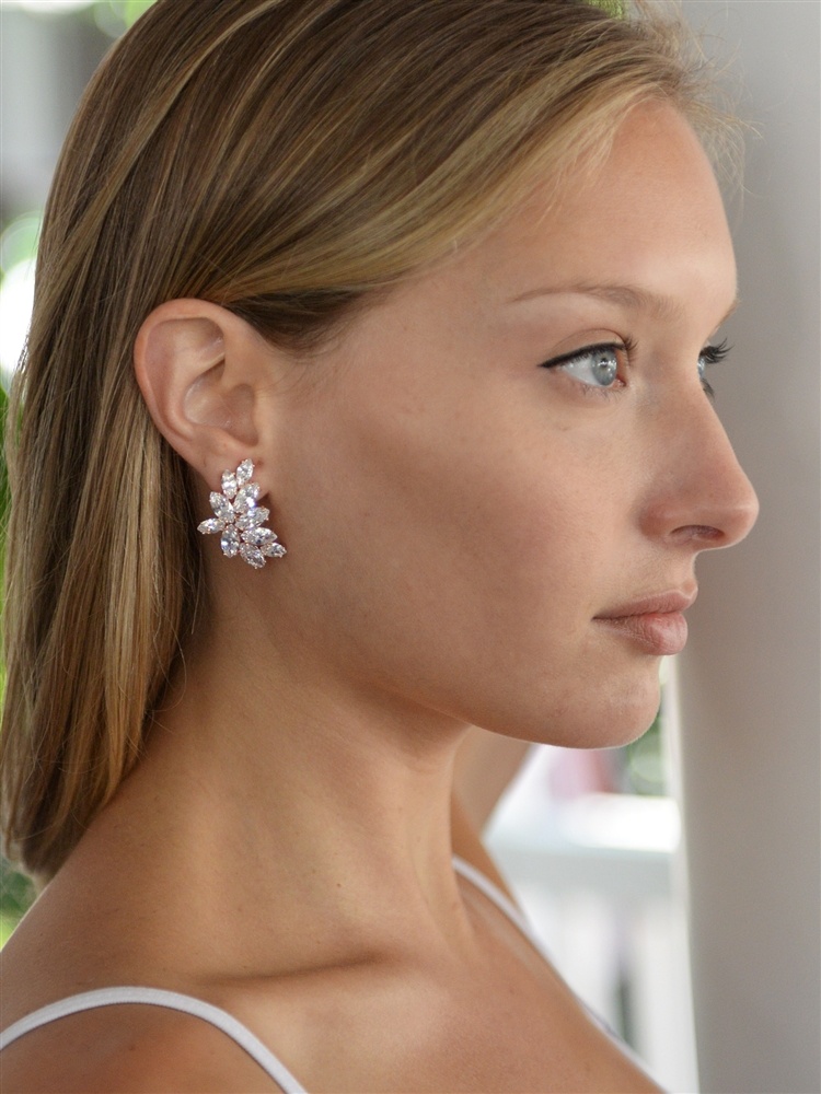 Shimmering Cubic Zirconia Marquis Cluster Rose Gold Earrings
