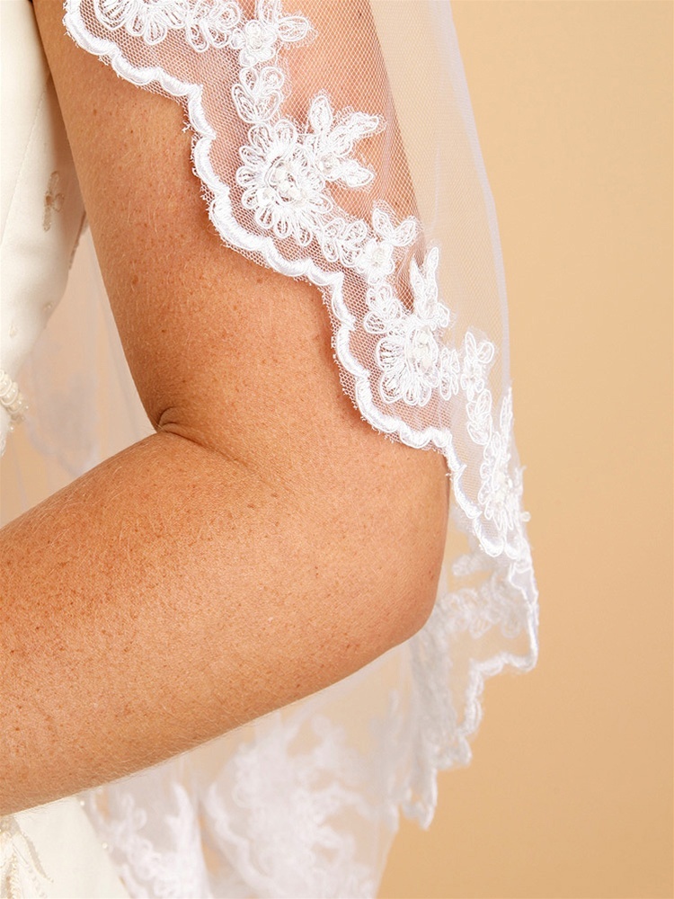 Lace Embroidered Mantilla Wedding Veil - White -