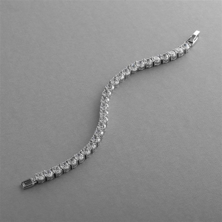 Glamorous Silver Rhodium Bridal Or Prom Tennis Bracelet In 6" Petite Size