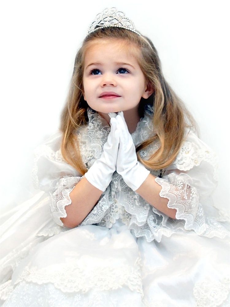 Children's Satin Wrist Gloves - White - 2-3t