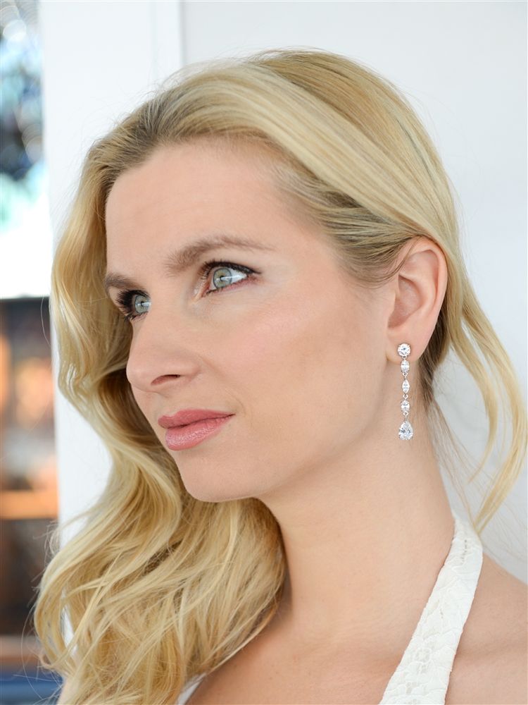 Linear Cubic Zirconia Wedding Or Prom Dangle Earrings