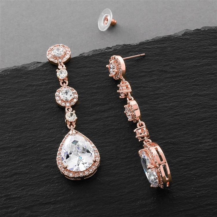 Best-Selling Rose Gold Pear-Shaped Drop Bridal Earrings With Pave Cz