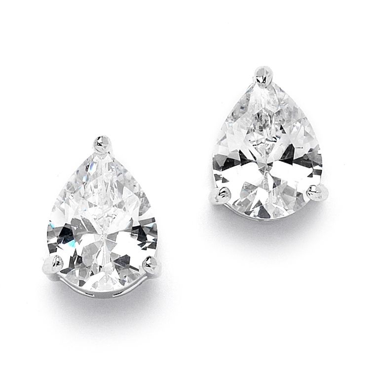 2.00 Ct. Cubic Zirconia Pear Shape Stud Earrings For Weddings Or Bridesmaids